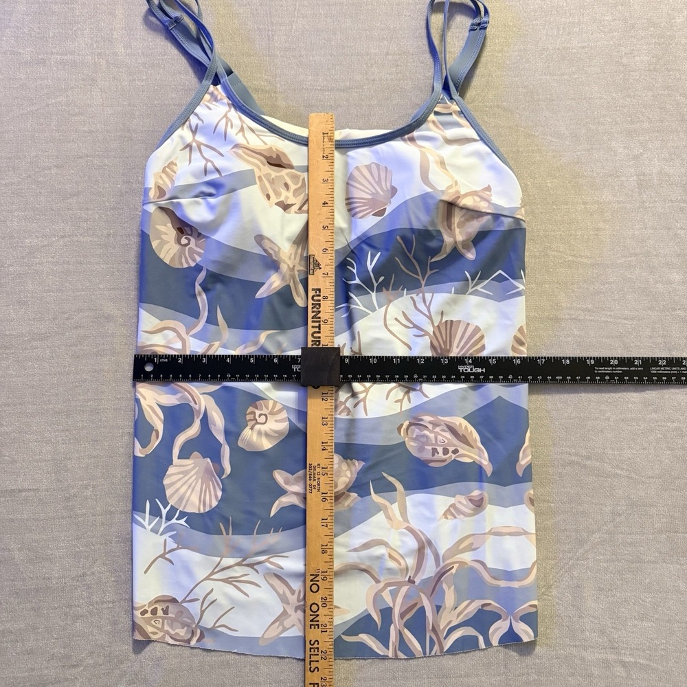 Womens XL Seashell Tankini Swim Top Coastal Beach Nautical Ocean Print Blue - Picture 2 of 4